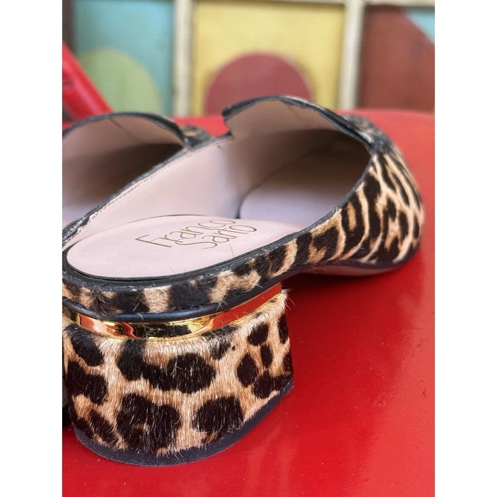 Franco Sarto black Tan leopard fur pointed toe flats 7 M‎